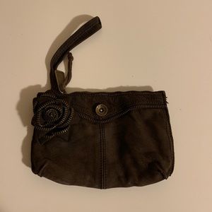 Brown suede clutch with flower design